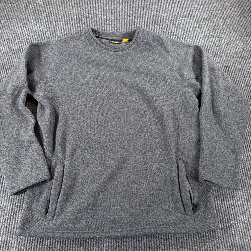 Cabelas Sweater Fleece Pullover Crew Neck Mens L Gray Raglan Sleeve‎ Pockets